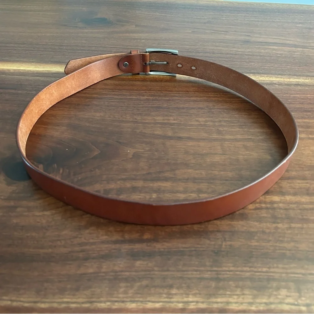 Bullko Brown Leather Belt Silver Buckle Size